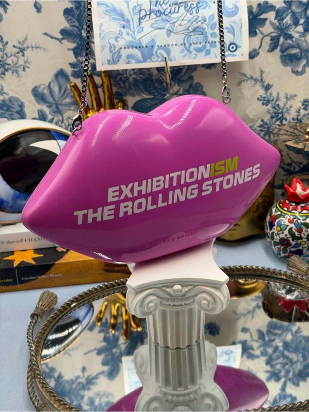 🆕 LULU GUINNESS 🧿 NWOT X ROLLING STONES Iconic Lips Perspex Clutch, Hot Pink - Picture 9 of 15